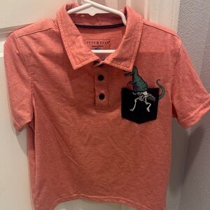 Andy & Evan Kids Polo with Dinosaur Pocket - Coral